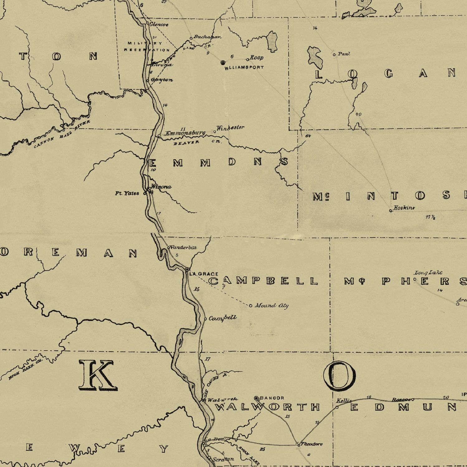 Vintage Post Route Map of Dakota Territory 1885