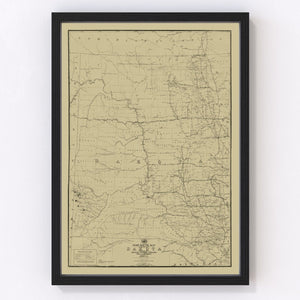 Vintage Post Route Map of Dakota Territory 1885