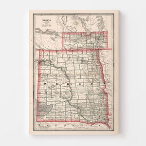 Vintage Map of Dakota Territory 1883