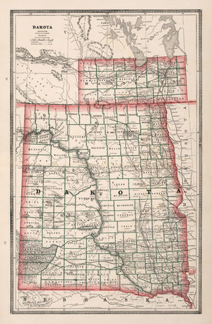 Vintage Map of Dakota Territory 1883