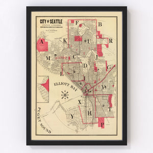 Vintage Map of Seattle, Washington 1909
