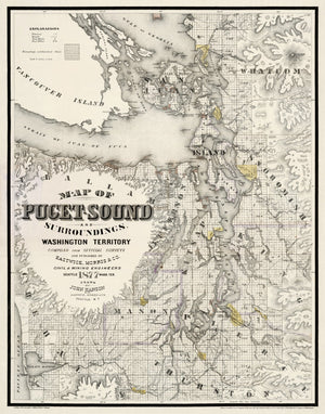 Vintage Map of Seattle, Washington 1877