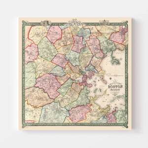 Vintage Map of Boston, Massachusetts 1852