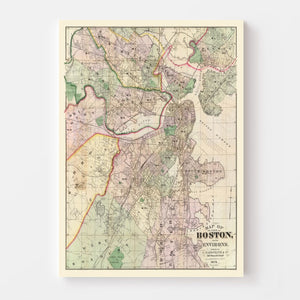 Vintage Map of Boston, Massachusetts 1874