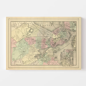 Vintage Map of Boston, Massachusetts 1886