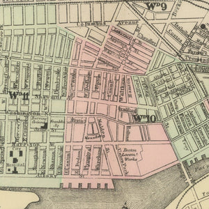 Vintage Map of Boston, Massachusetts 1886