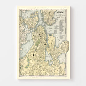 Vintage Map of Boston, Massachusetts 1891