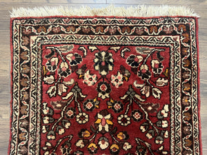 Small Persian Sarouk Rug 2x4 ft, Allover Floral Pattern, Red Black Cream, Hand Knotted Wool Traditional Oriental Carpet, Antique Persian Rug 2 x 4