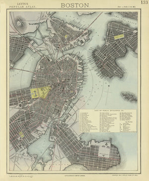 Vintage Map of Boston, Massachusetts 1883