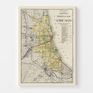 Vintage Map of Chicago, Illinois 1924