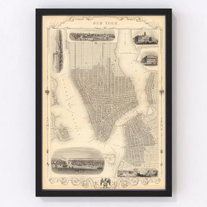Vintage Map of New York City, New York 1851