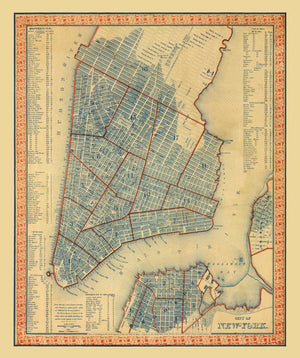 Vintage Map of New York City, New York 1846