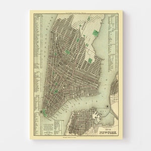 Vintage Map of New York City, New York 1836
