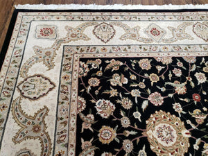 8' 5" X 11' 6" Vintage Handmade Oriental Floral Wool Rug Silk Accent Black Nice