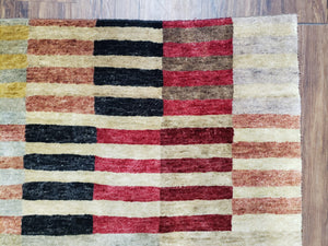 Modern Tibetan Rug 4' x 5' 9", Medium Sized Abstract Handmade Carpet, Hand-Knotted Soft Pile Wool Rug, Multicolor Contemporary Rug, Colorful