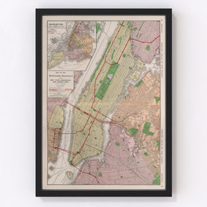 Vintage Map of New York City, New York 1911