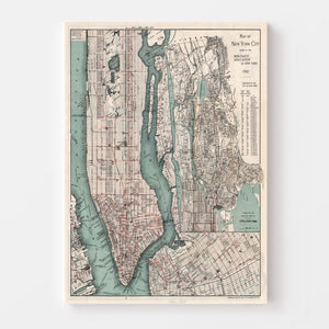 Vintage Map of New York City, New York 1897