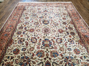6x9 Top Quality Handmade Wool Area Rug Floral Allover Carpet Veg Dyes Beige