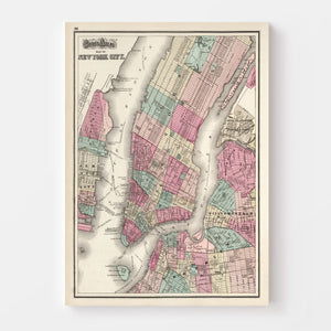 Vintage Map of New York City, New York 1873