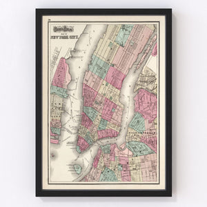 Vintage Map of New York City, New York 1873