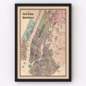 Vintage Map of Brooklyn, New York 1867