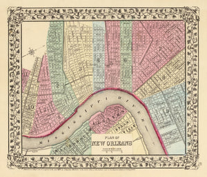 Vintage Map of New Orleans, Louisiana 1870