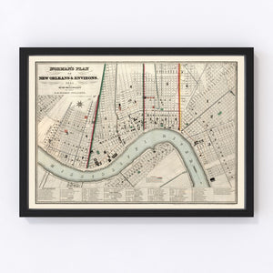 Vintage Map of New Orleans, Louisiana 1845