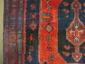 4' 6" X 8' 2" Antique Handmade India Tribal Geometric Wool Rug Red Blue # 129