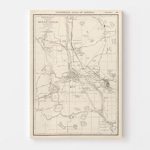 Vintage Map of Minneapolis, Minnesota 1924