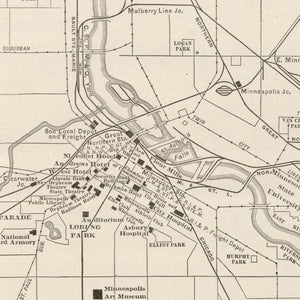 Vintage Map of Minneapolis, Minnesota 1924