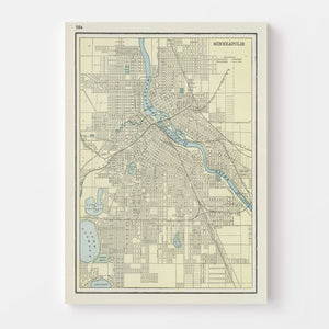 Vintage Map of Minneapolis, Minnesota 1901