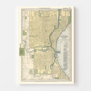 Vintage Map of Milwaukee, Wisconsin 1891