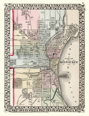 Vintage Map of Milwaukee, Wisconsin 1874