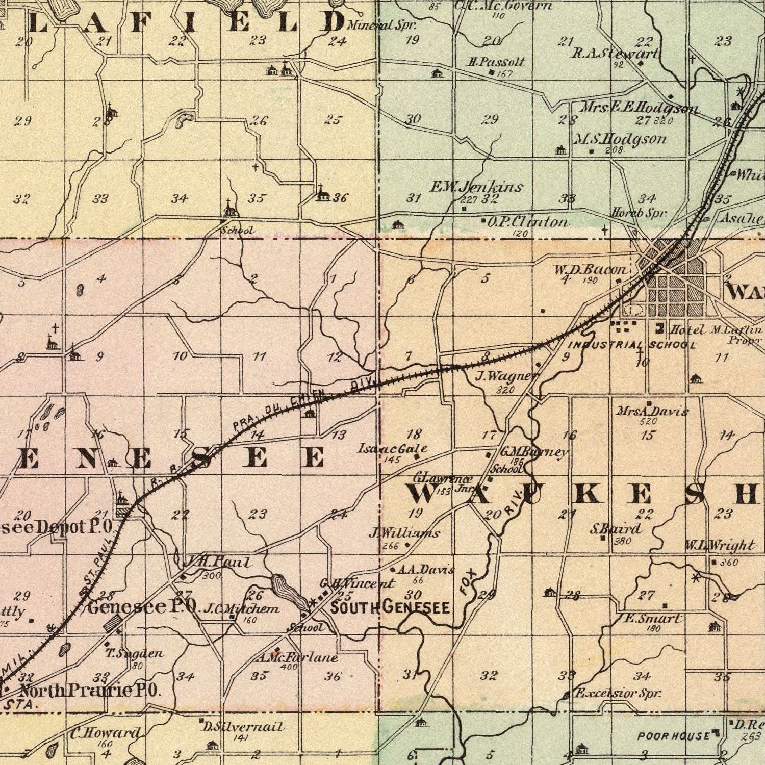 Vintage Map of Waukesha County, Wisconsin 1878