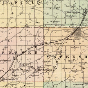 Vintage Map of Waukesha County, Wisconsin 1878