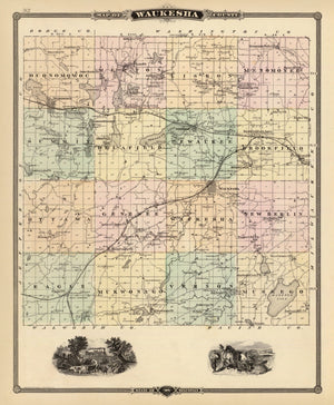 Vintage Map of Waukesha County, Wisconsin 1878