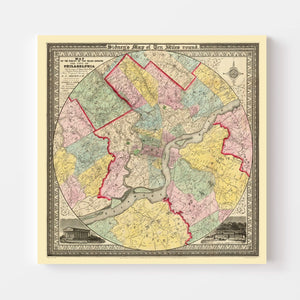 Vintage Map of Philadelphia, Pennsylvania 1847