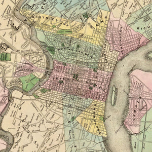 Vintage Map of Philadelphia, Pennsylvania 1847