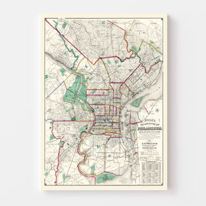 Vintage Map of Philadelphia, Pennsylvania 1890