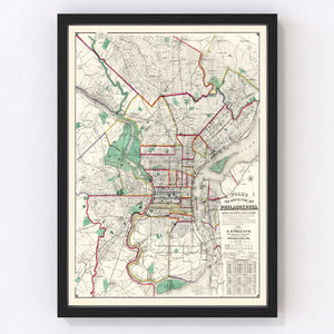 Vintage Map of Philadelphia, Pennsylvania 1890