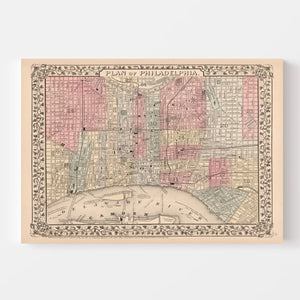Vintage Map of Philadelphia, Pennsylvania 1868