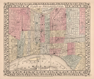 Vintage Map of Philadelphia, Pennsylvania 1868