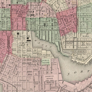 Vintage Map of Baltimore, Maryland 1865