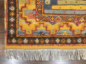 Colorful Moroccan Rug 7x8, Abstract Design, Wool Multicolor Handmade Vintage Carpet, Tribal Rug, Berber Rug