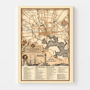 Vintage Map of Baltimore, Maryland 1936