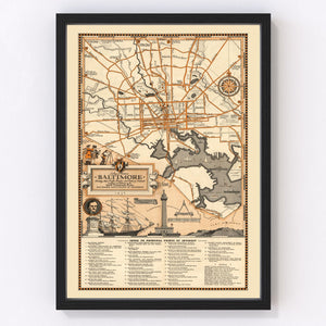 Vintage Map of Baltimore, Maryland 1936