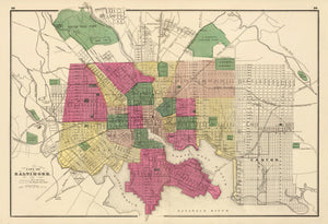 Vintage Map of Baltimore, Maryland 1873