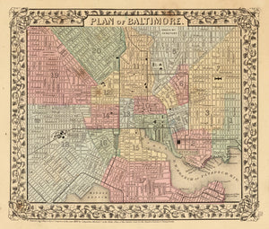 Vintage Map of Baltimore, Maryland 1870
