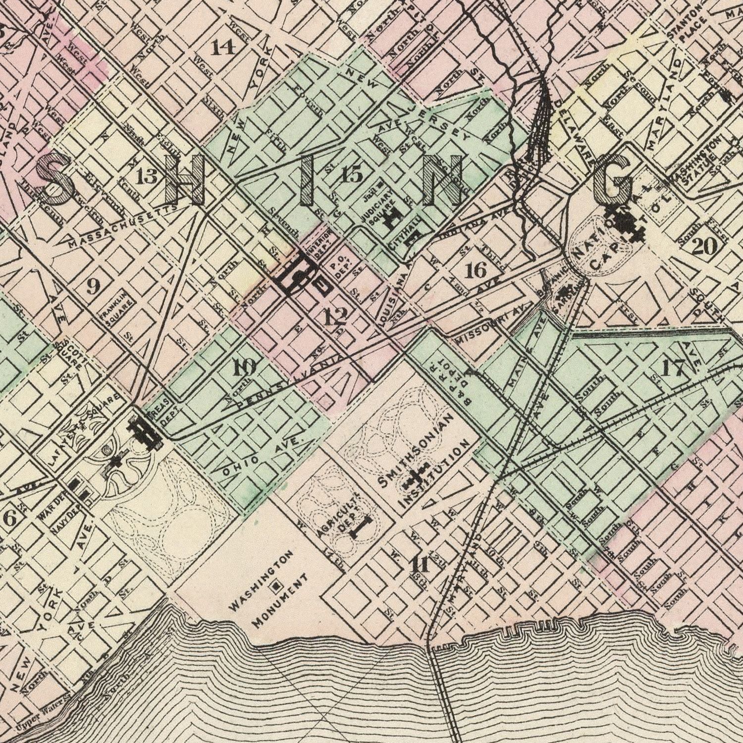 Vintage Map of Washington, DC 1874