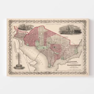 Vintage Map of Washington, DC 1866